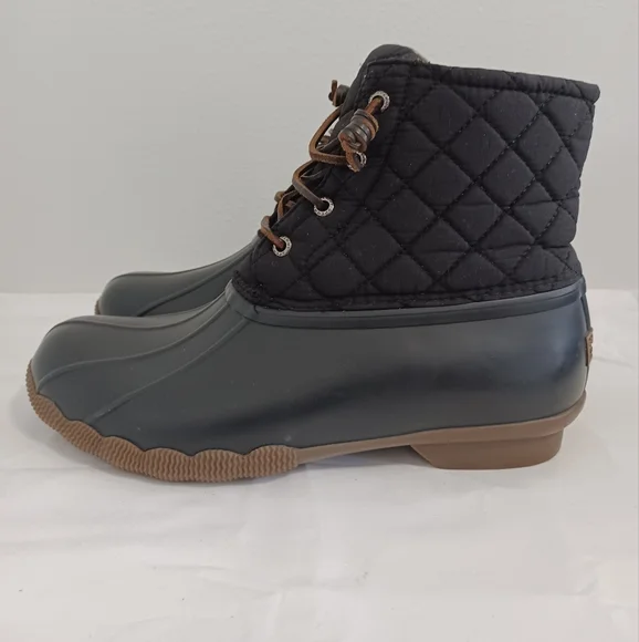 SPERRY  top side black rubber quilted duck boots zip and lace-up  size 9 - Picture 3 of 11